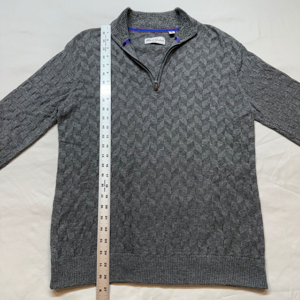 Robert Graham Wool Blend Grey Cable Knit Quarter Zip Sweater Medium Luxe - Picture 4 of 11